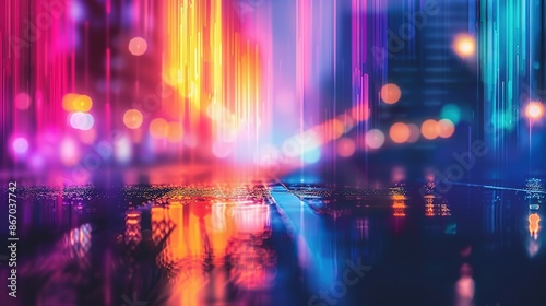 High-speed urban traffic on a city street during evening rush hour, with car headlights and busy night transport captured through motion blur lighting effects and abstract long exposure photography.