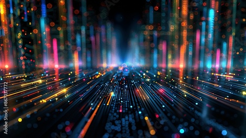 High-speed urban traffic on a city street during evening rush hour, with car headlights and busy night transport captured through motion blur lighting effects and abstract long exposure photography.