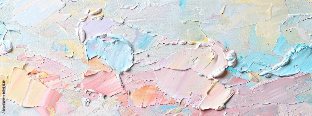 Pastel splendor abstract art with pink, blue, and yellow paint splatters on white surface Pastel splendor abstract art with pink, blue, and yellow paint splatters on white surface