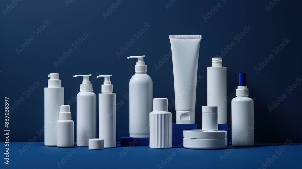 assorted cosmetic white clean bottles arranged assorted cosmetic white clean bottles arranged