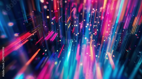 High-speed urban traffic on a city street during evening rush hour, with car headlights and busy night transport captured through motion blur lighting effects and abstract long exposure photography.