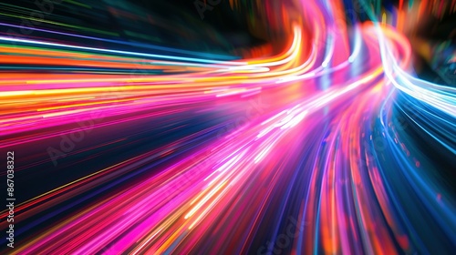 High-speed urban traffic on a city street during evening rush hour, with car headlights and busy night transport captured through motion blur lighting effects and abstract long exposure photography.