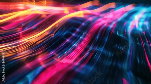 High-speed urban traffic on a city street during evening rush hour, with car headlights and busy night transport captured through motion blur lighting effects and abstract long exposure photography.