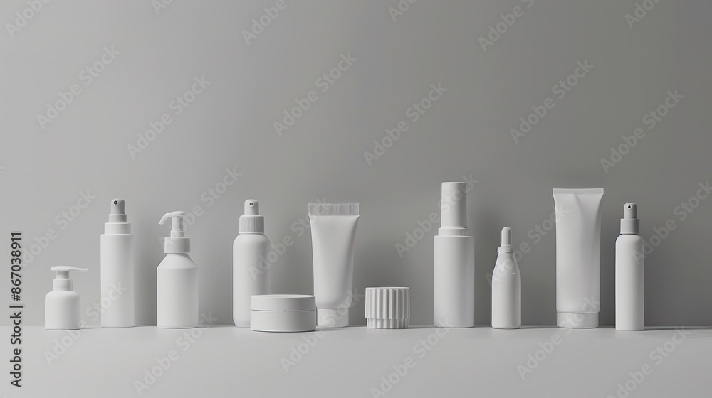 a collection of cosmetic white clean bottles on white background a collection of cosmetic white clean bottles on white background