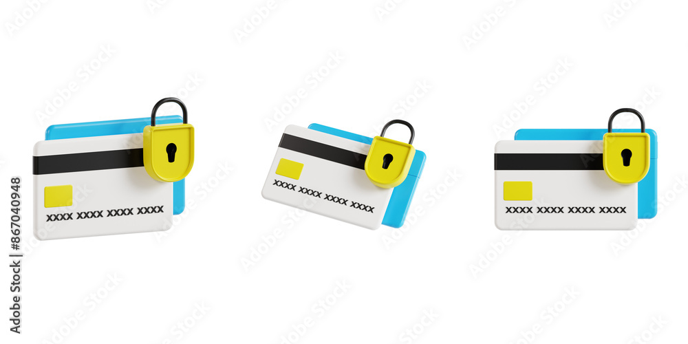 3d Credit Card Security, protection and security 3d icon set, transparent background 3d Credit Card Security, protection and security 3d icon set, transparent background