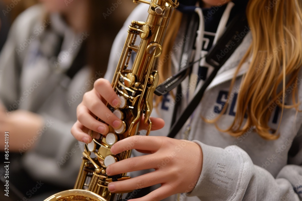 Obraz premium A Close-Up Shot of a Saxophone Player's Hands