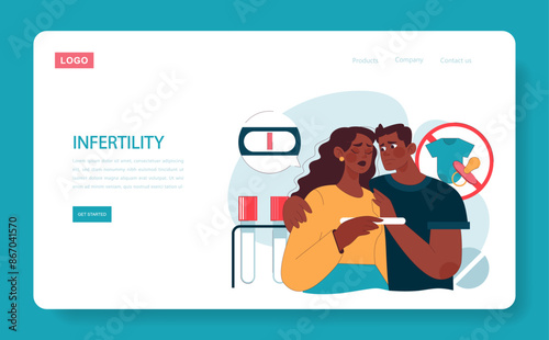 Infertility web or landing. Distraught couple facing infertility challenges
