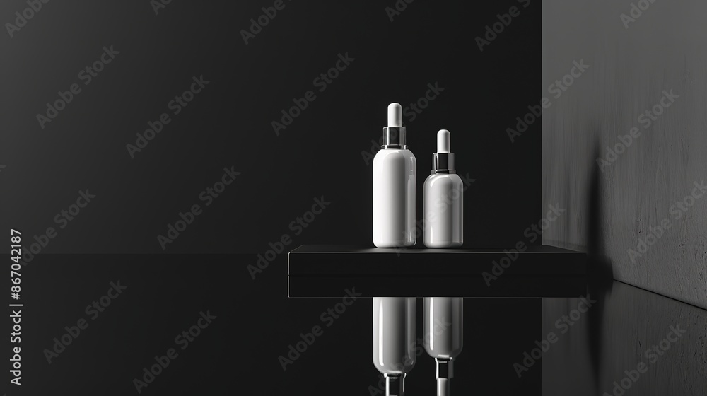 elegant cosmetic white clean bottles on grey background elegant cosmetic white clean bottles on grey background
