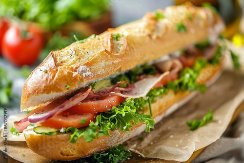 close up sandwich on the dish with plain backgrounds