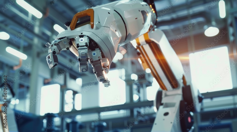 Fototapeta premium Industrial robot works automatically in smart autonomous factory