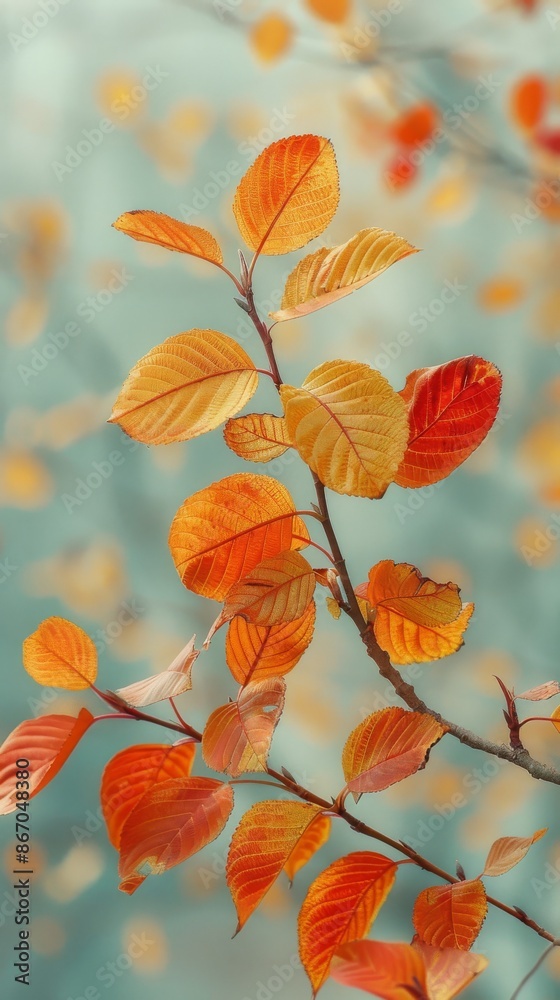 Autumn leaves on a branch, set against a soft pastel background.
Autumn leaves on a branch, set against a soft pastel background.