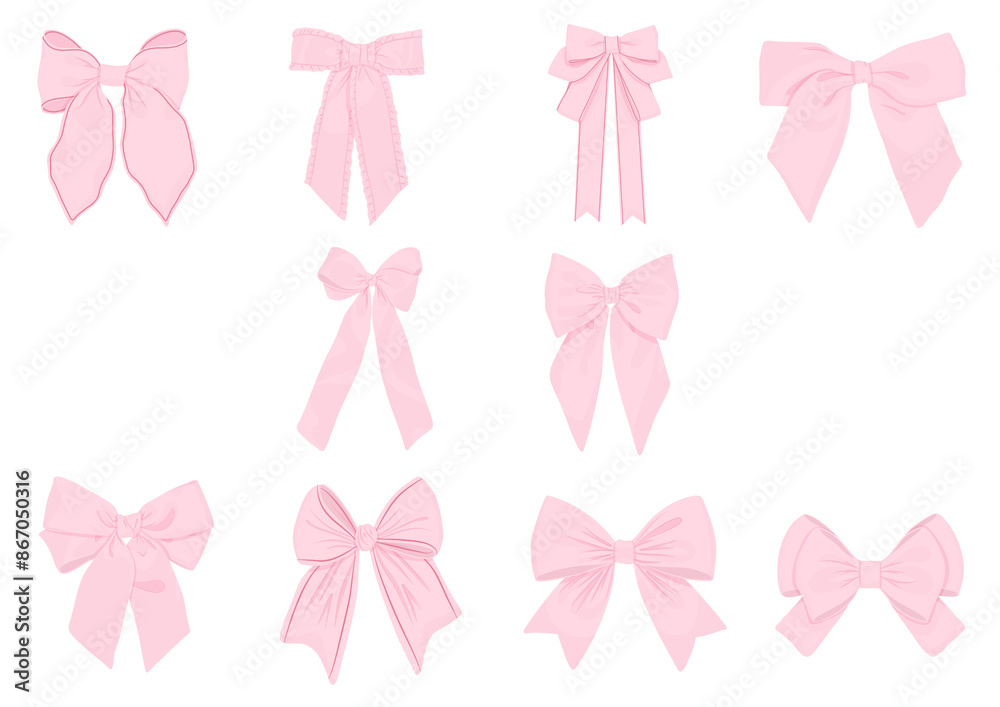 set of cute coquette Ribbon pink aesthetic illustration set of cute coquette Ribbon pink aesthetic illustration