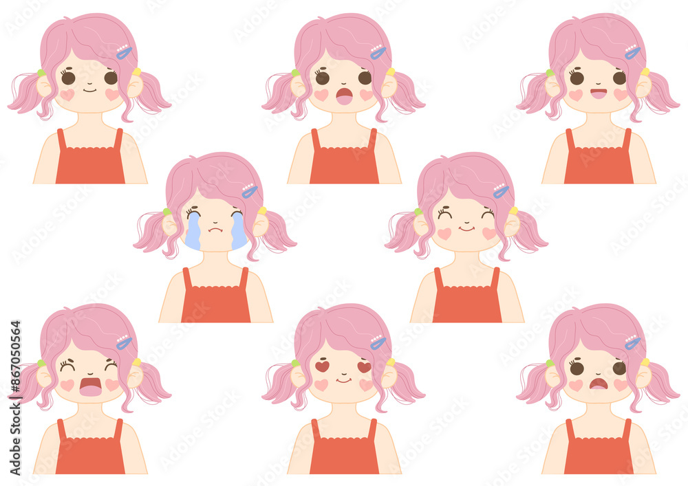 set of girl emotion face illustration set of girl emotion face illustration