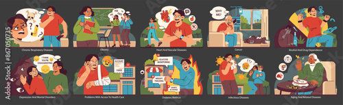 Health Challenges set. Flat vector illustration.