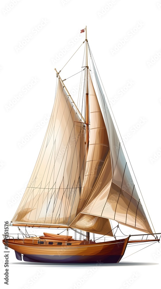 Obraz premium Elegant Classic Boat Icon on White Background Nautical Sailing Vessel Concept with Copy Space