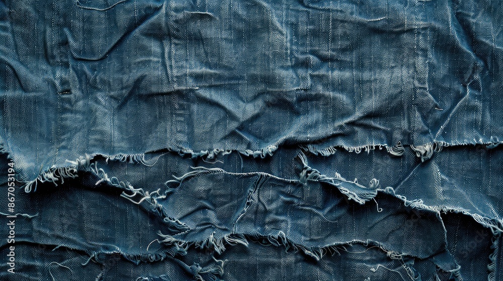 Fototapeta premium Texture created by ripped denim fabric Denim fabric for garment construction