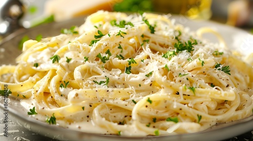 Close-Up of Fettuccine Alfredo with Creamy Sauce and Parmesan