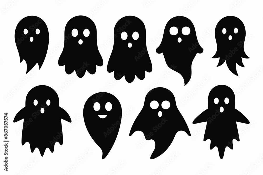 Halloween ghosts silhouette vector set, Collection of Halloween ghost silhouettes
Halloween ghosts silhouette vector set, Collection of Halloween ghost silhouettes