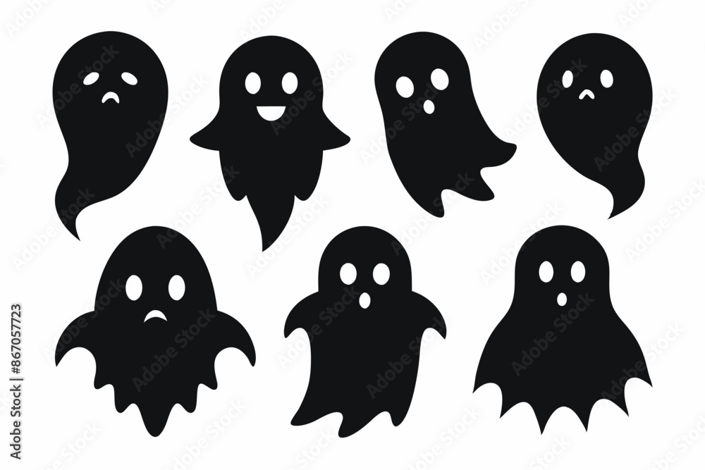 Halloween ghosts silhouette vector set, Collection of Halloween ghost silhouettes
Halloween ghosts silhouette vector set, Collection of Halloween ghost silhouettes