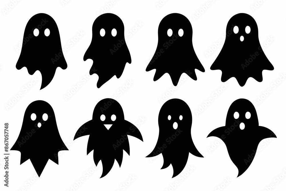 Halloween ghosts silhouette vector set, Collection of Halloween ghost silhouettes
Halloween ghosts silhouette vector set, Collection of Halloween ghost silhouettes