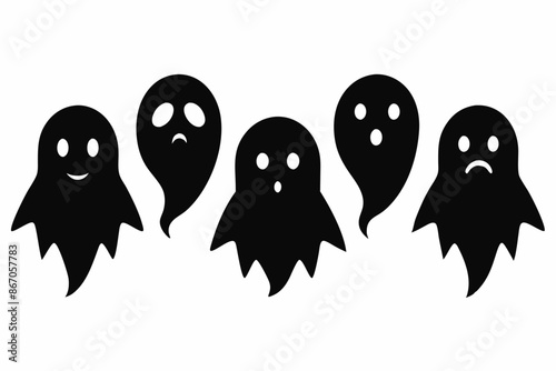 Halloween ghosts silhouette vector set, Collection of Halloween ghost silhouettes
