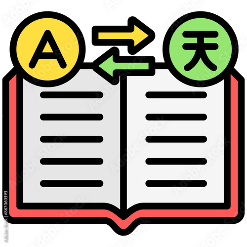 Dictionary lineal multi color icon. Use for international literacy day, education theme and more. modern concept, UI or UX kit, web and app development..