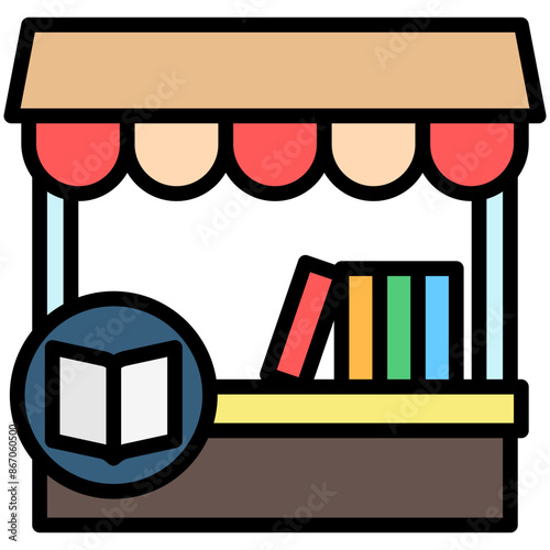 Book Fair lineal multi color icon. Use for international literacy day, education theme and more. modern concept, UI or UX kit, web and app development..
