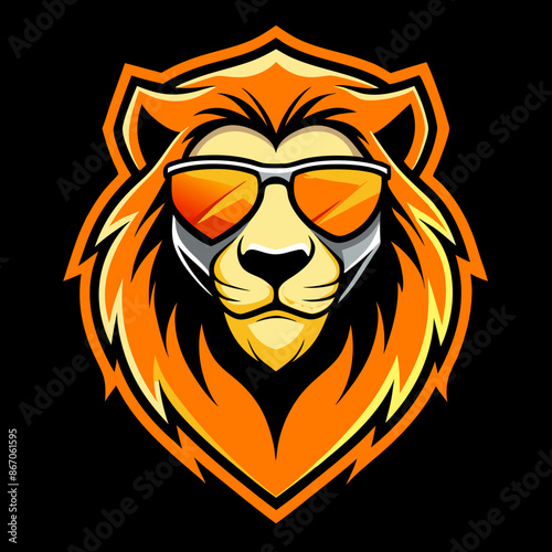 lion head with sunglasses logo vector photo