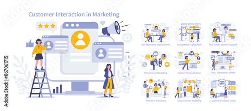 Customer Interaction in marketing concept. Flat vector illustration