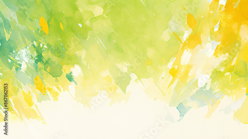 Abstract watercolor painting with green and yellow colors, with copy space text for art, design, and nature