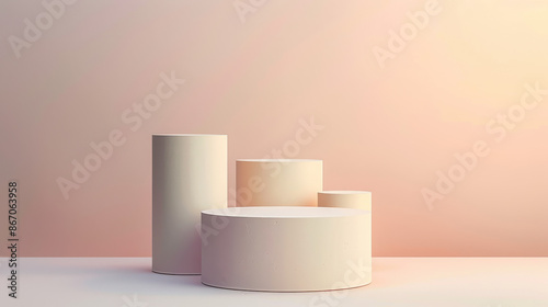 textured cylindrical podiums, set against a sleek, gradient background