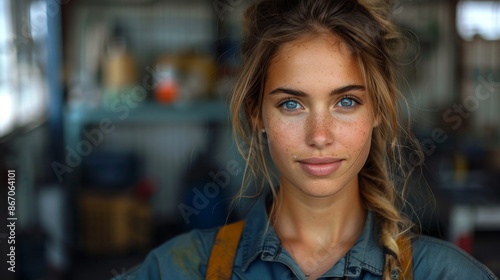 Wallpaper Mural Portrait of a young woman with blue eyes and freckles - Generative AI Torontodigital.ca