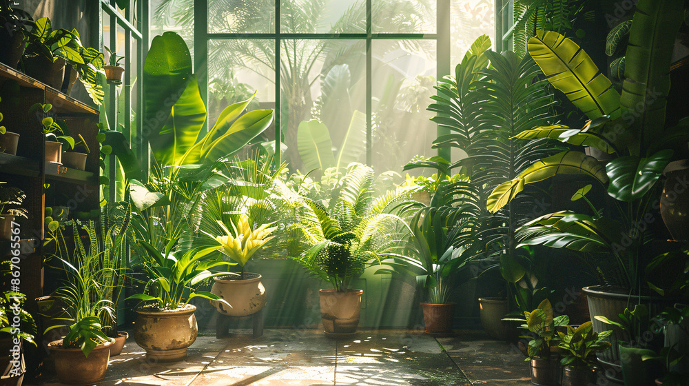 Natural design of an indoor garden with potted plants and a growth message, featuring stylish typography Natural design of an indoor garden with potted plants and a growth message, featuring stylish typography
