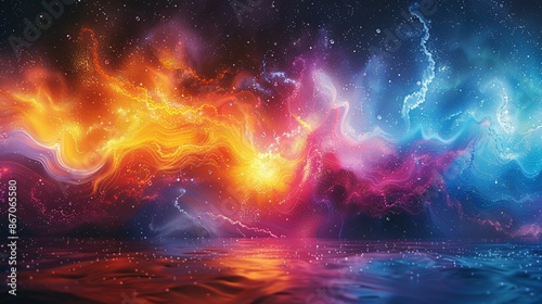 Abstract Cosmic Landscape with Bright Colors and Stars