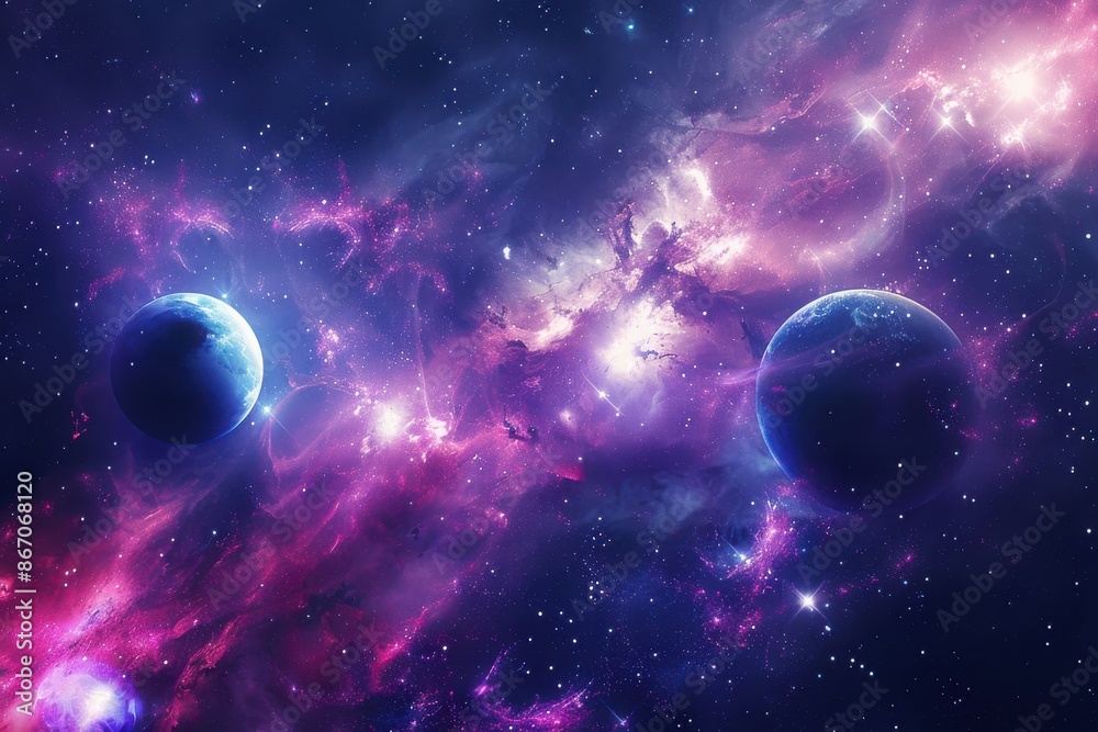 Vibrant Space Image with Two Planets and Nebula Clouds, Perfect for Astronomy and Science Fiction Projects. Concept of universe, galaxy, cosmos, and deep space exploration. Vibrant Space Image with Two Planets and Nebula Clouds, Perfect for Astronomy and Science Fiction Projects. Concept of universe, galaxy, cosmos, and deep space exploration.