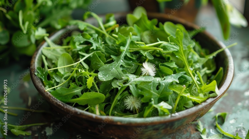 Tender arugula dandelion leaves and wild sorrel served with a homemade dressing making for a flavorful foraged herb salad. Tender arugula dandelion leaves and wild sorrel served with a homemade dressing making for a flavorful foraged herb salad.