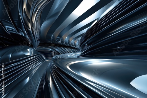 Fototapeta Naklejka Na Ścianę i Meble -  Futuristic metallic tunnel architecture background, 3d render