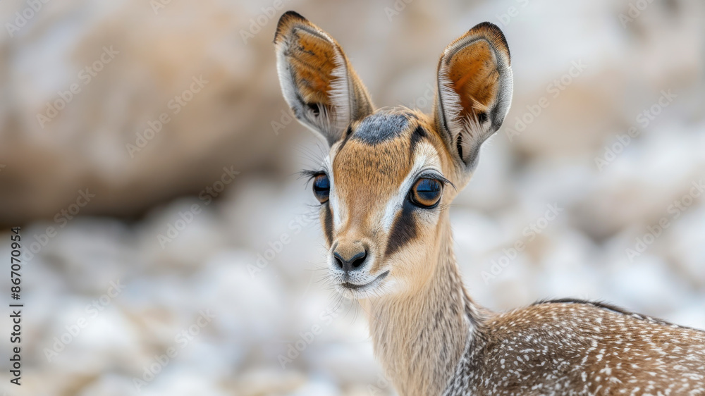 Image of a young dik dik. A small antelope. Copy space.