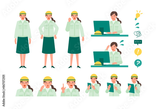 Working Woman. Concept for Problem Solving. Woman cartoon character head collection set. People face profiles avatars and icons. Close up image of Problem Solving Woman.