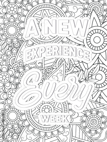 Wallpaper Mural Coffee Quotes Flower Coloring Page Beautiful black and white illustration for adult coloring book Torontodigital.ca