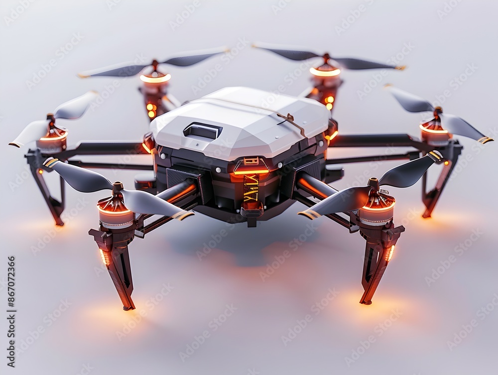 High Tech Drone Delivery System Transporting Package Highlighting Advanced Delivery Technology Concept High Tech Drone Delivery System Transporting Package Highlighting Advanced Delivery Technology Concept