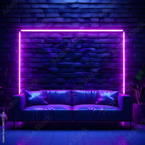 dark brick wall texture bathed with purple and blue neon lights, Ai Generated