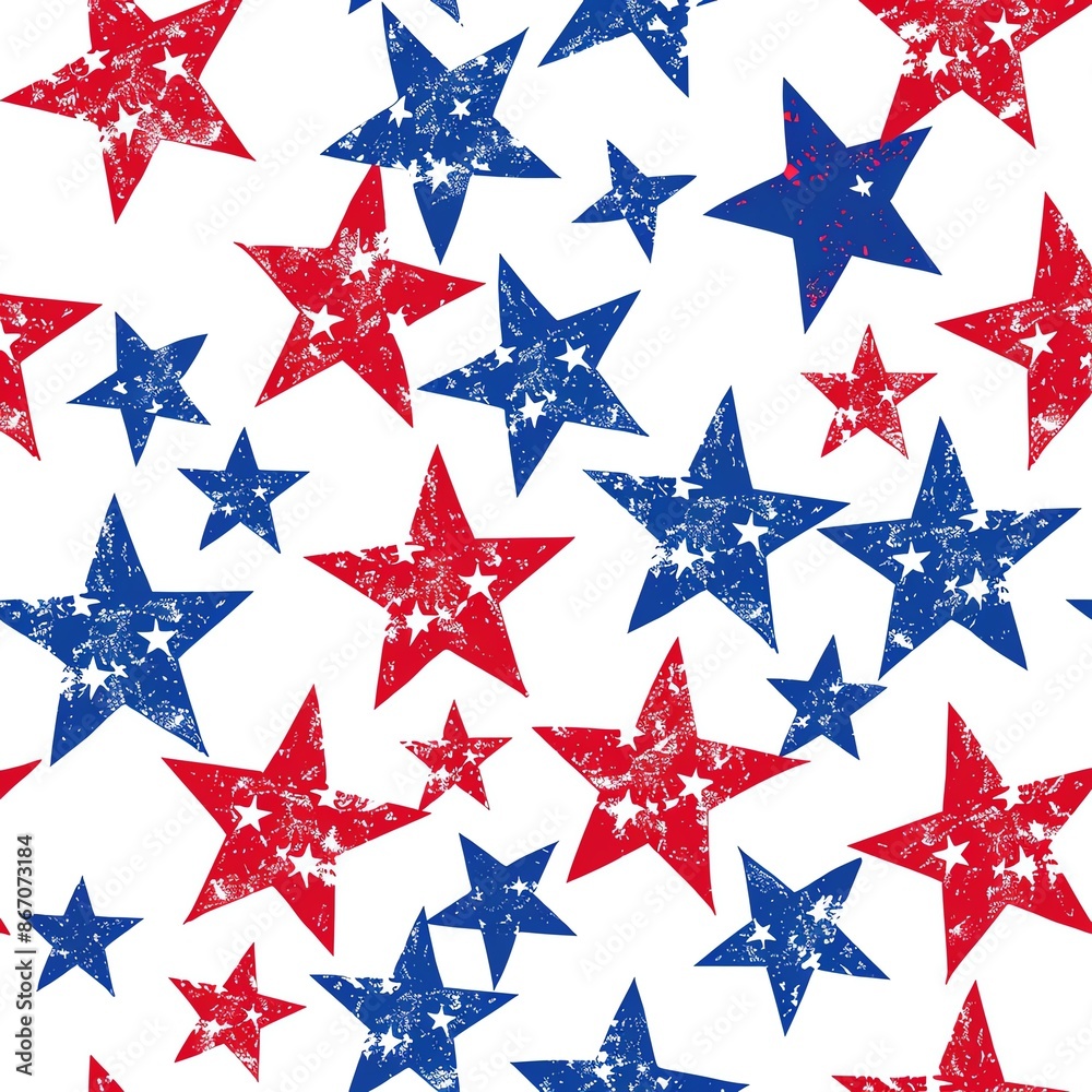 Red and blue stars on a white background, a patriotic pattern. Red and blue stars on a white background, a patriotic pattern.