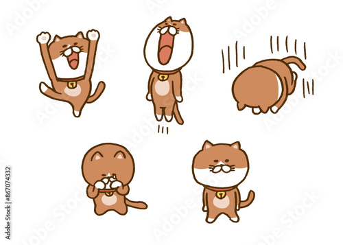 変なポーズをするかわいい茶猫のキャライラスト