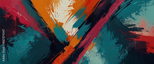 Colorful brush strokes in horizontal background. Abstraction background. Illustration graphich. Different colors. photo