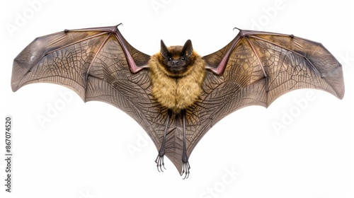 Pipistrelle bat with spread wings, a hunting animal isolated on white background photo
