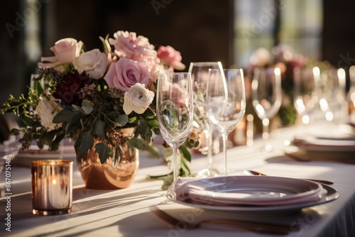 Romantic Wedding Table Setting with Floral Centerpiece
