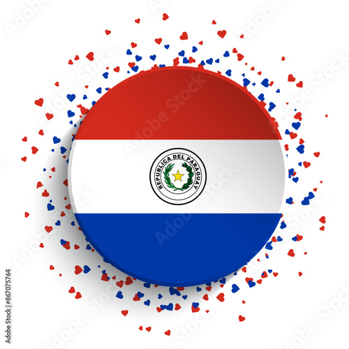 Round Paraguay flag icon with confetti hearts
