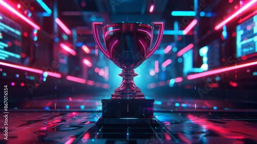 Futuristic Trophy in Neon Lights - Generative AI