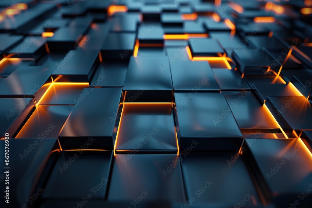 Abstract background of glowing blue and orange cubes, digital data flow, blockchain technology concept. Futuristic, modern, and technological design. Abstract background of glowing blue and orange cubes, digital data flow, blockchain technology concept. Futuristic, modern, and technological design.